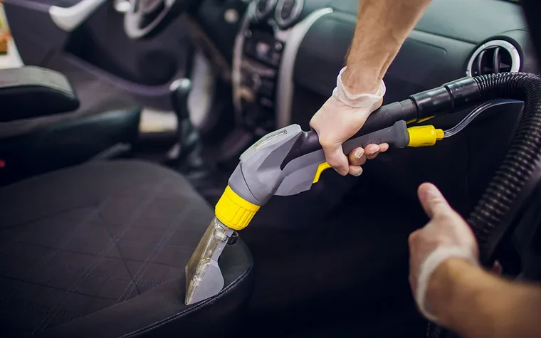 Steam extraction deep-cleaning a car seat