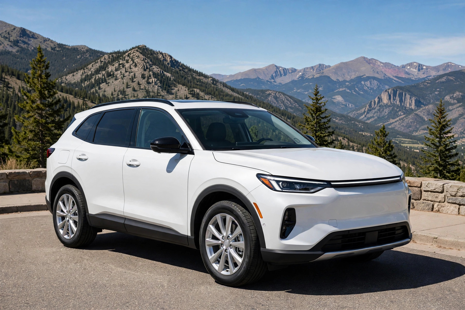 White SUV after a full detail with mountain backdrop — after