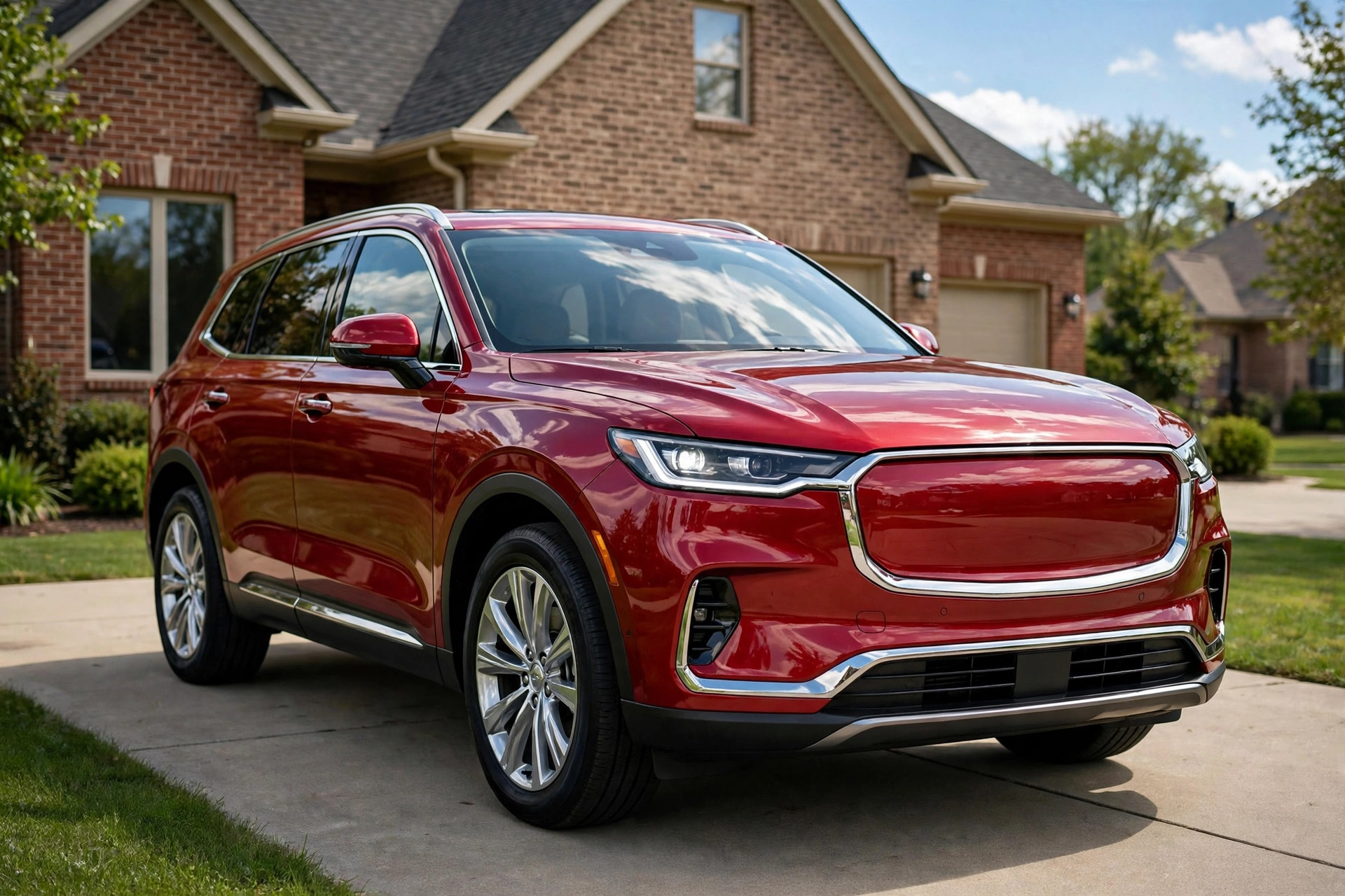 Red SUV gleaming after a ShinePro detail — illustrative example