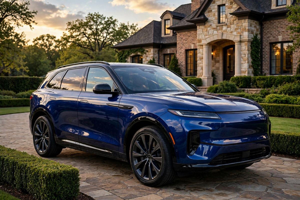 Deep blue luxury SUV gleaming after mobile detailing in a Franklin Tennessee driveway