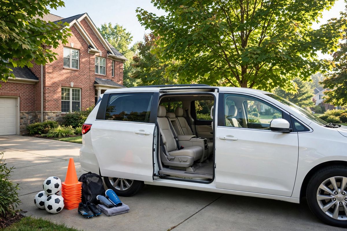 White minivan with a spotless interior in a Brentwood Tennessee driveway