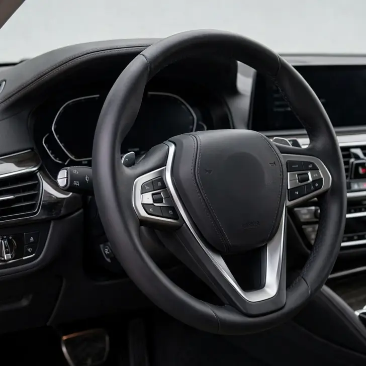 Tablero y volante impecables después de una limpieza interior profunda