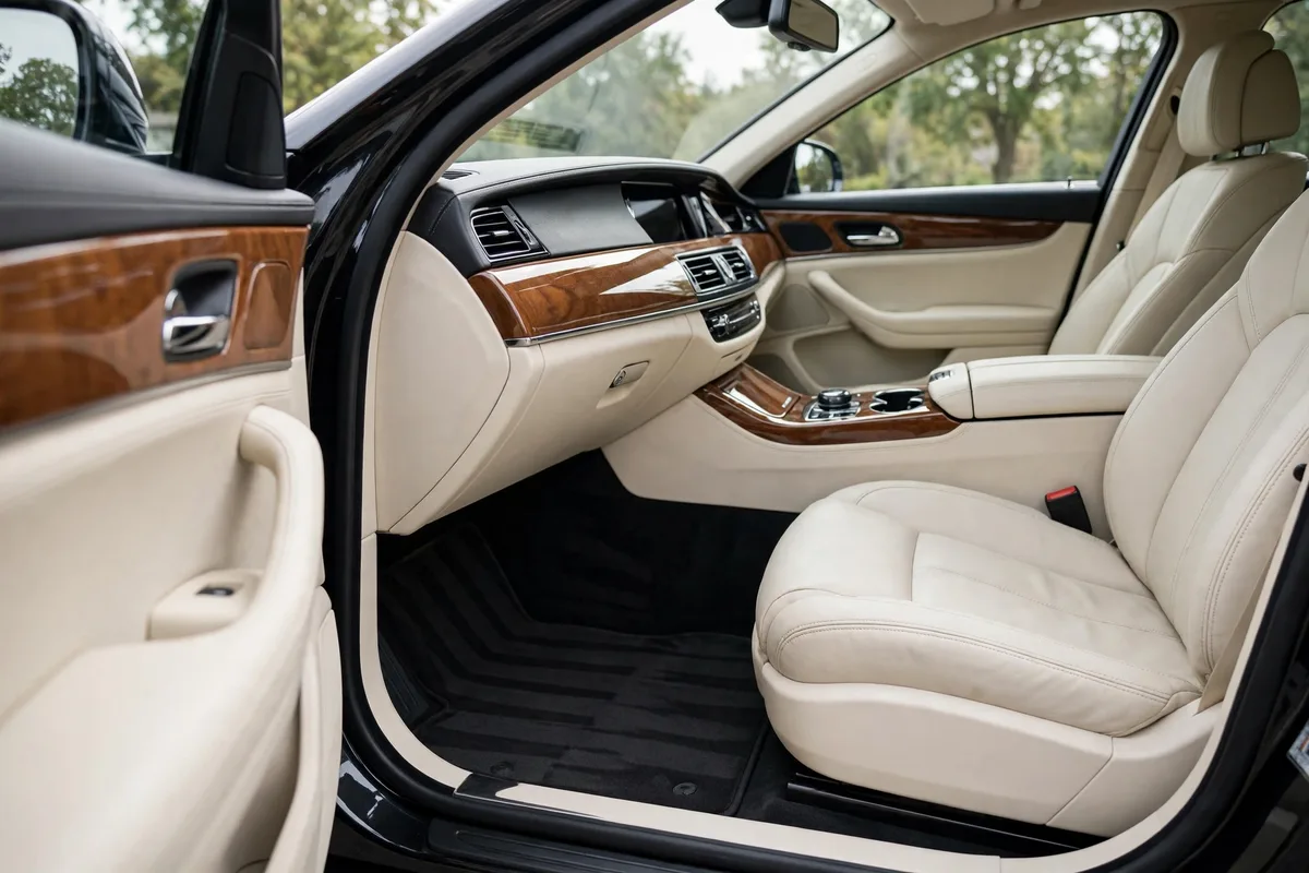 Spotless cream leather interior after an interior detail