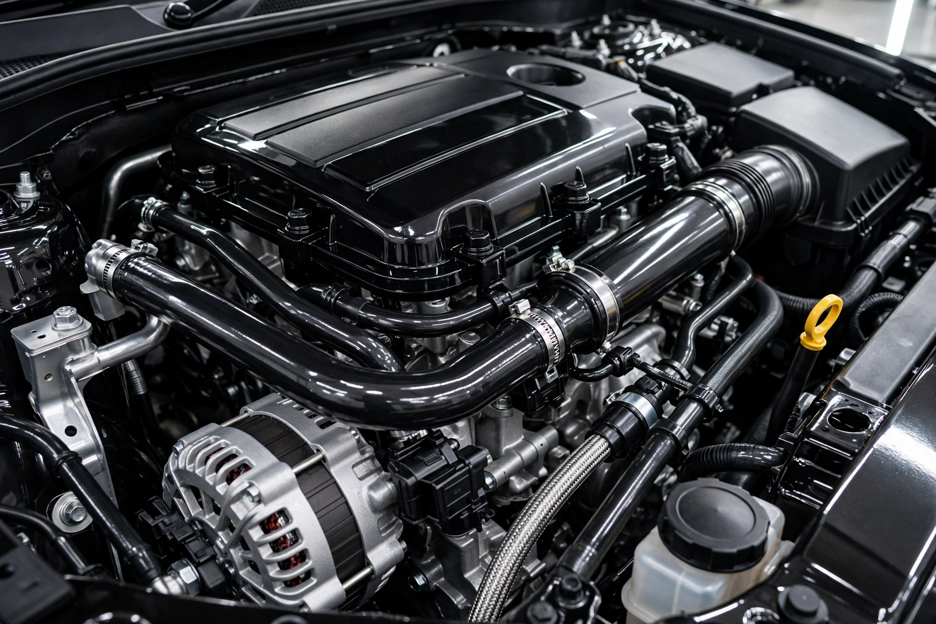 Compartimento de motor impecable después de la limpieza de motor