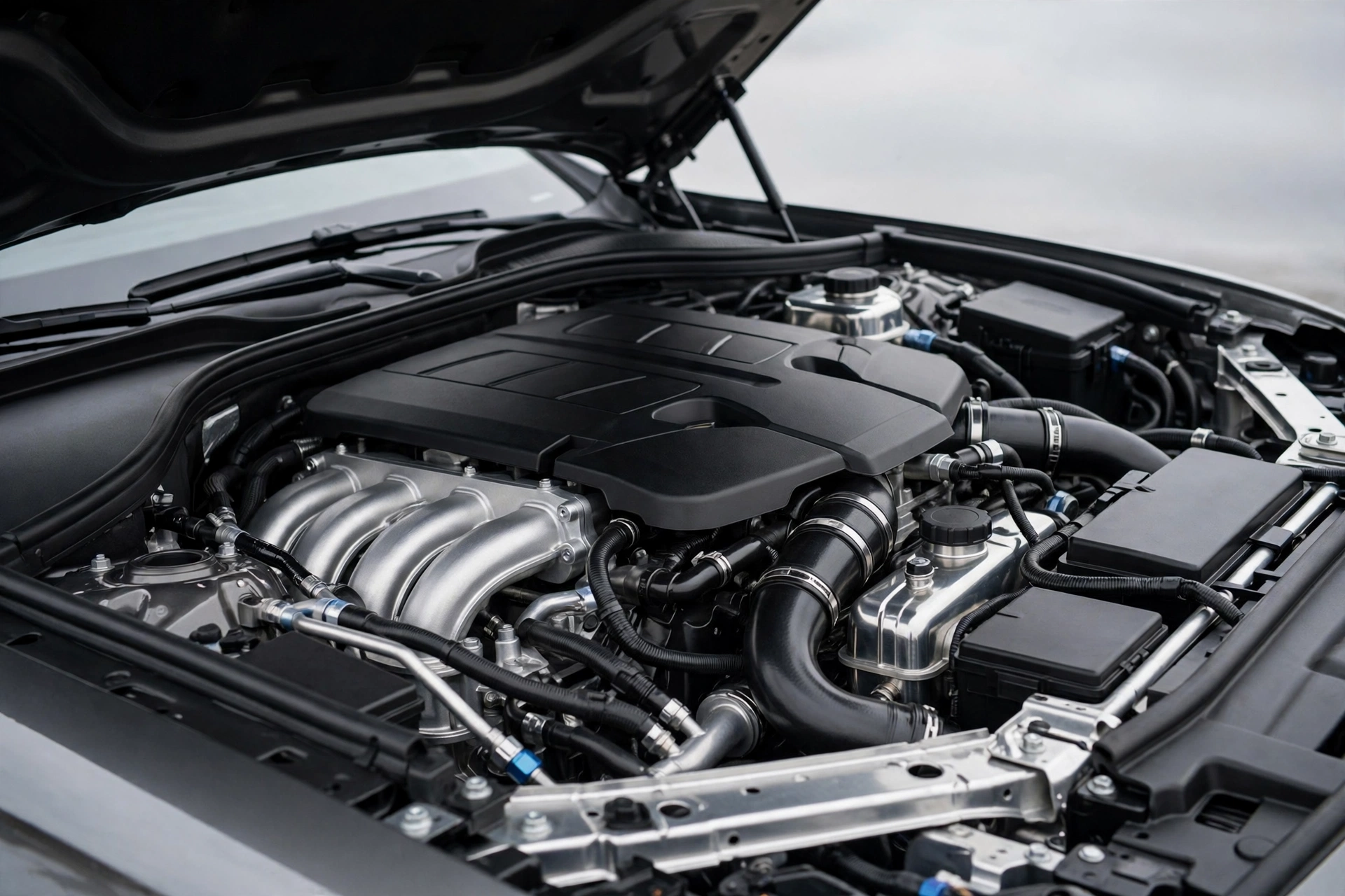 Spotless detailed car engine bay