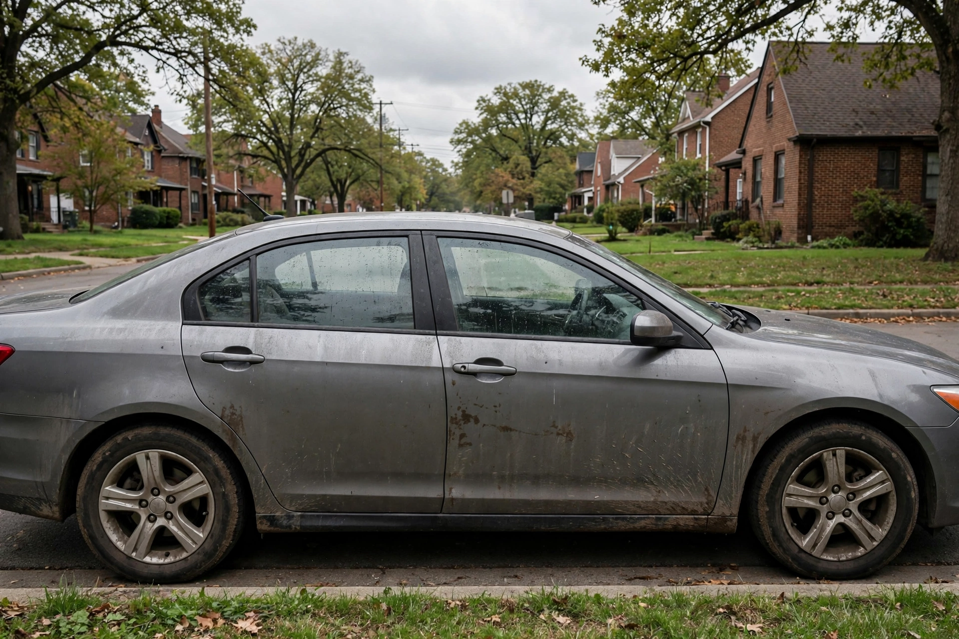Illustrative example: a gray sedan before detailing